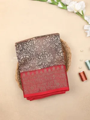 Brown Chanderi Silk Saree with Baroque Damask Design on the Body with Contrast Border