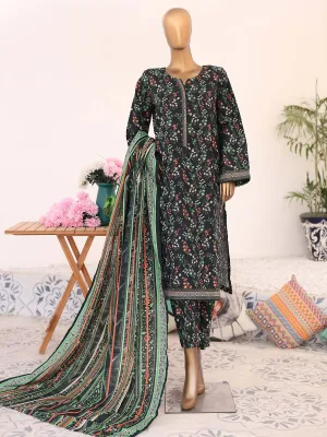 Bin Saeed Winter Khaddar Black & Green 3-Piece Suit