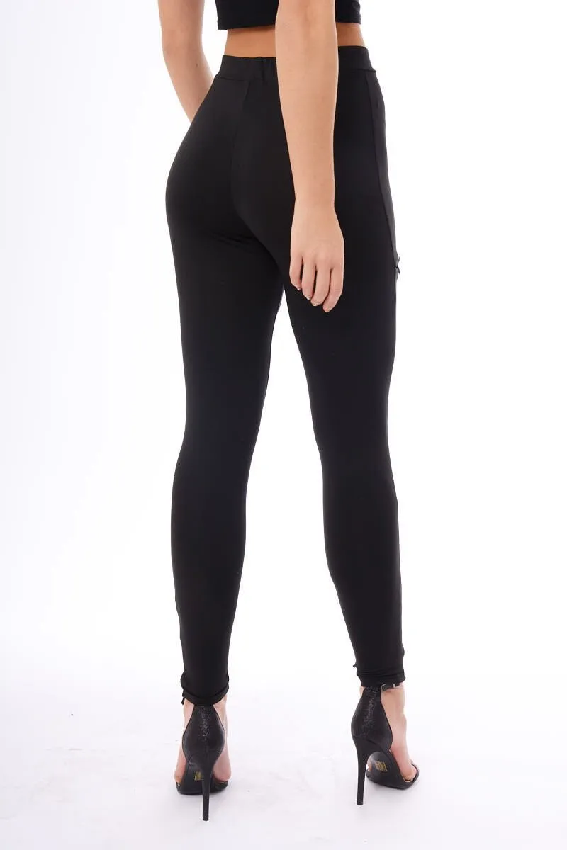 Black Lace Up Front Leggings - Hattie