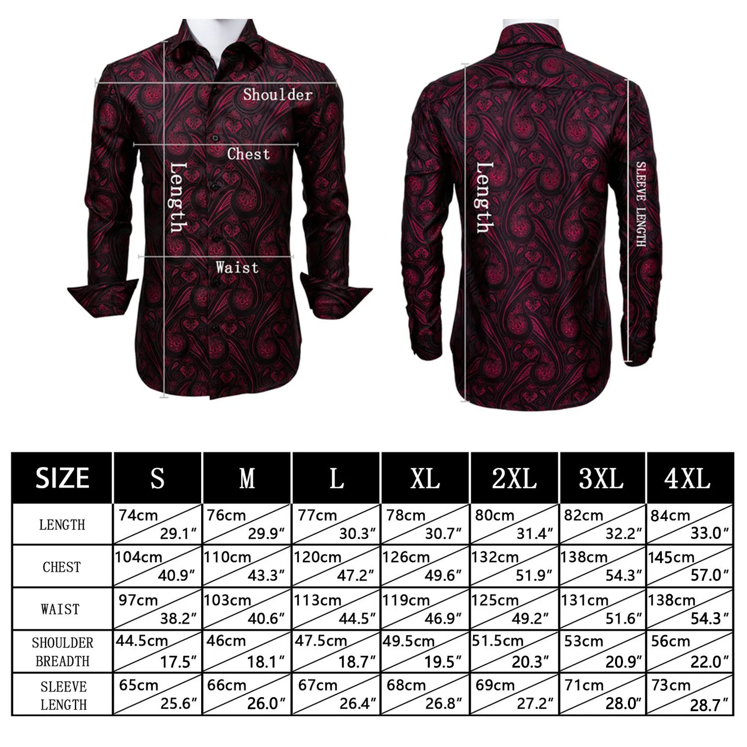 Black Paisley Style Casual Silk Men's Long Sleeve Button Shirt