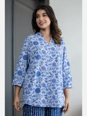 Blue Jaal Back pleated indigo Pure Cotton Shirt