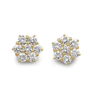 Brilliant Cut Diamond Cluster Stud Earrings - 18ct Yellow Gold