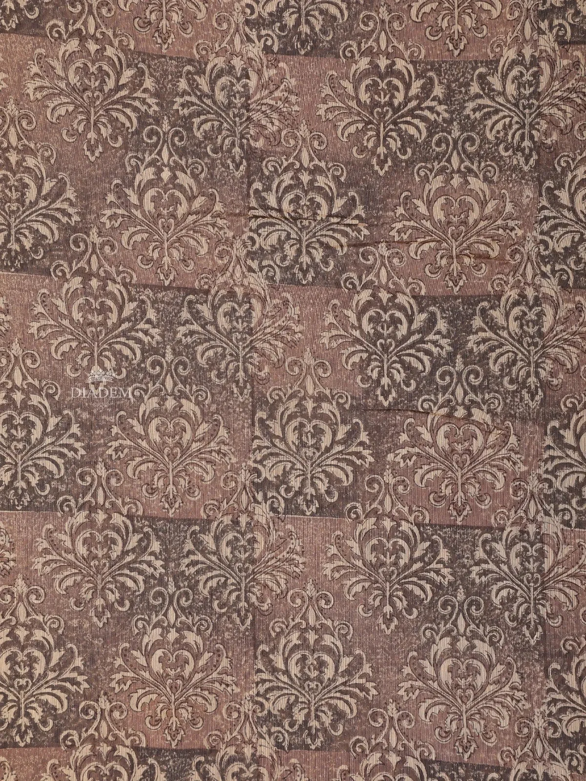 Brown Chanderi Silk Saree with Baroque Damask Design on the Body with Contrast Border