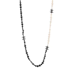 Chanel Black & White Pearl CC Long Necklace