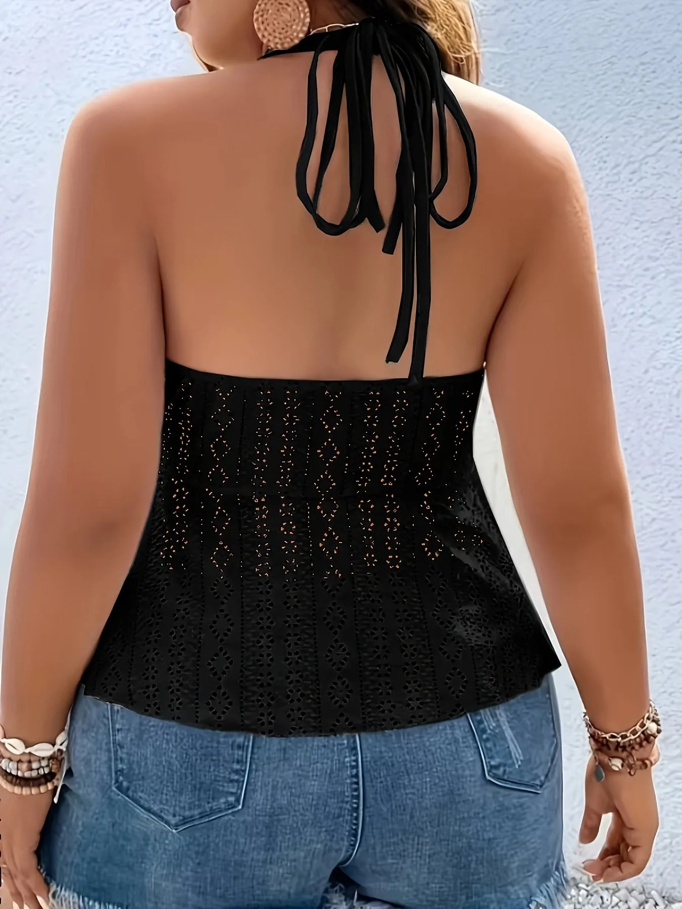 Chic Cutout V Neck Halter Top for Plus Size Women