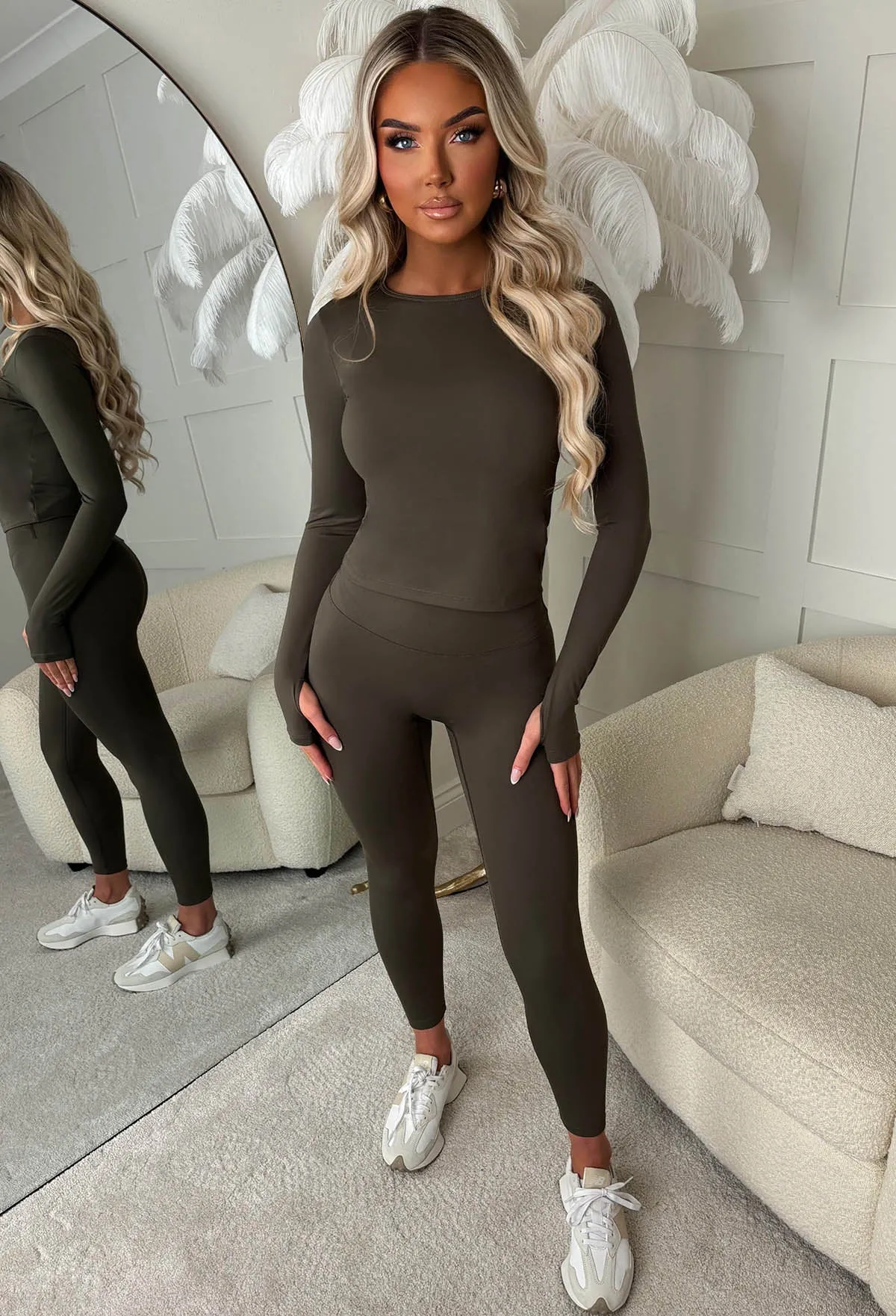 City Chic Khaki Long Sleeve Top And Leggings Set