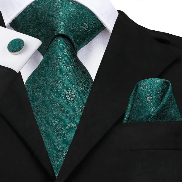 Classy Men Jade Green Floral Silk Tie