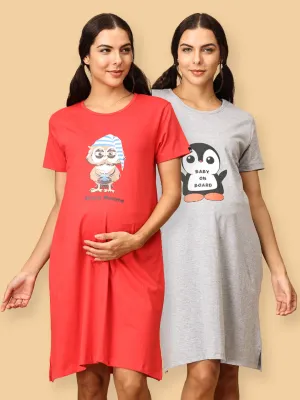 Combo Of Sleepy Mumma & Baby On Board Maternity T-Shirt Dress