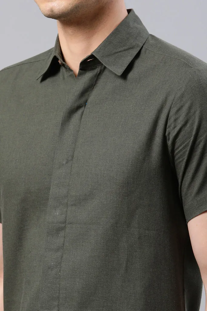 Deep Olive Solid Slim Shirt