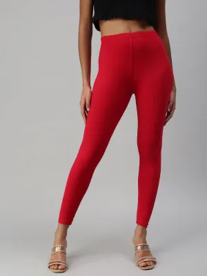 Delightful Premium Stretchable Cotton Fabric Apple Red Colored Leggings For Women