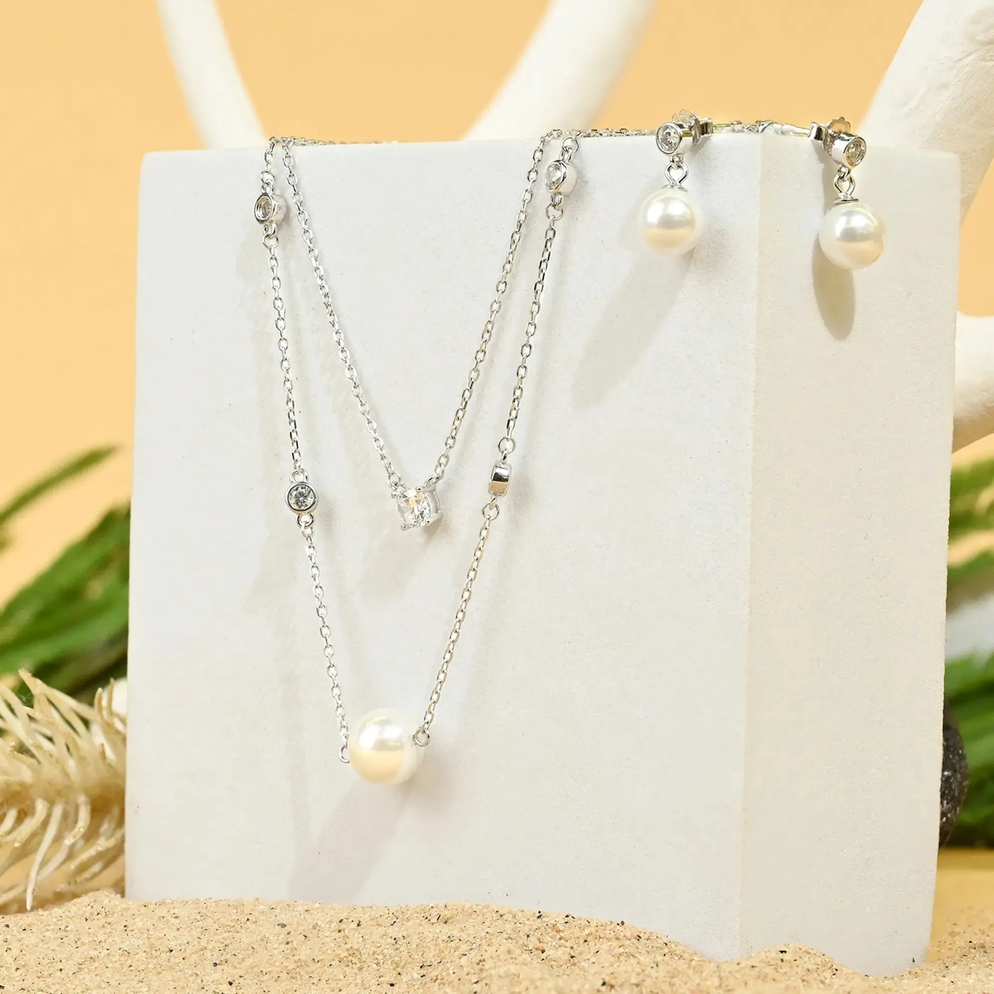 Double Layer Pearl Necklace Set