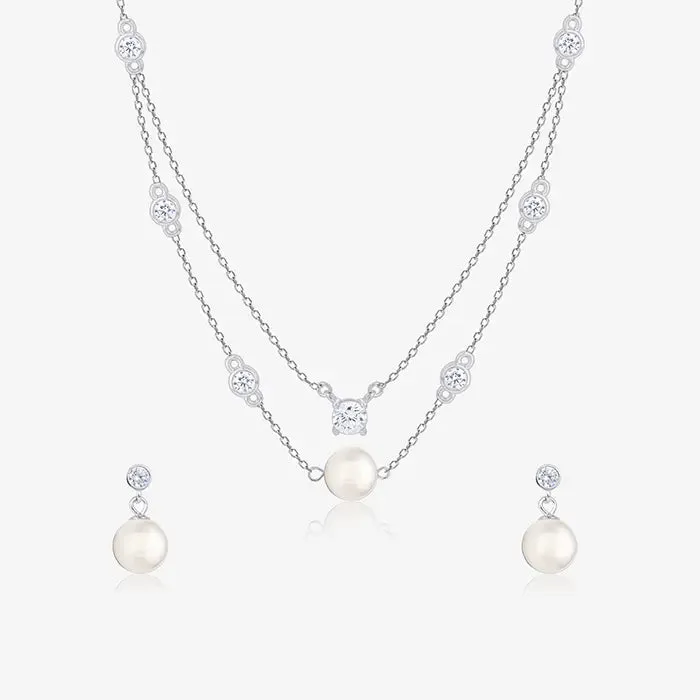 Double Layer Pearl Necklace Set