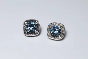 Foil Backed Gray Blue Crystal Stud Earrings