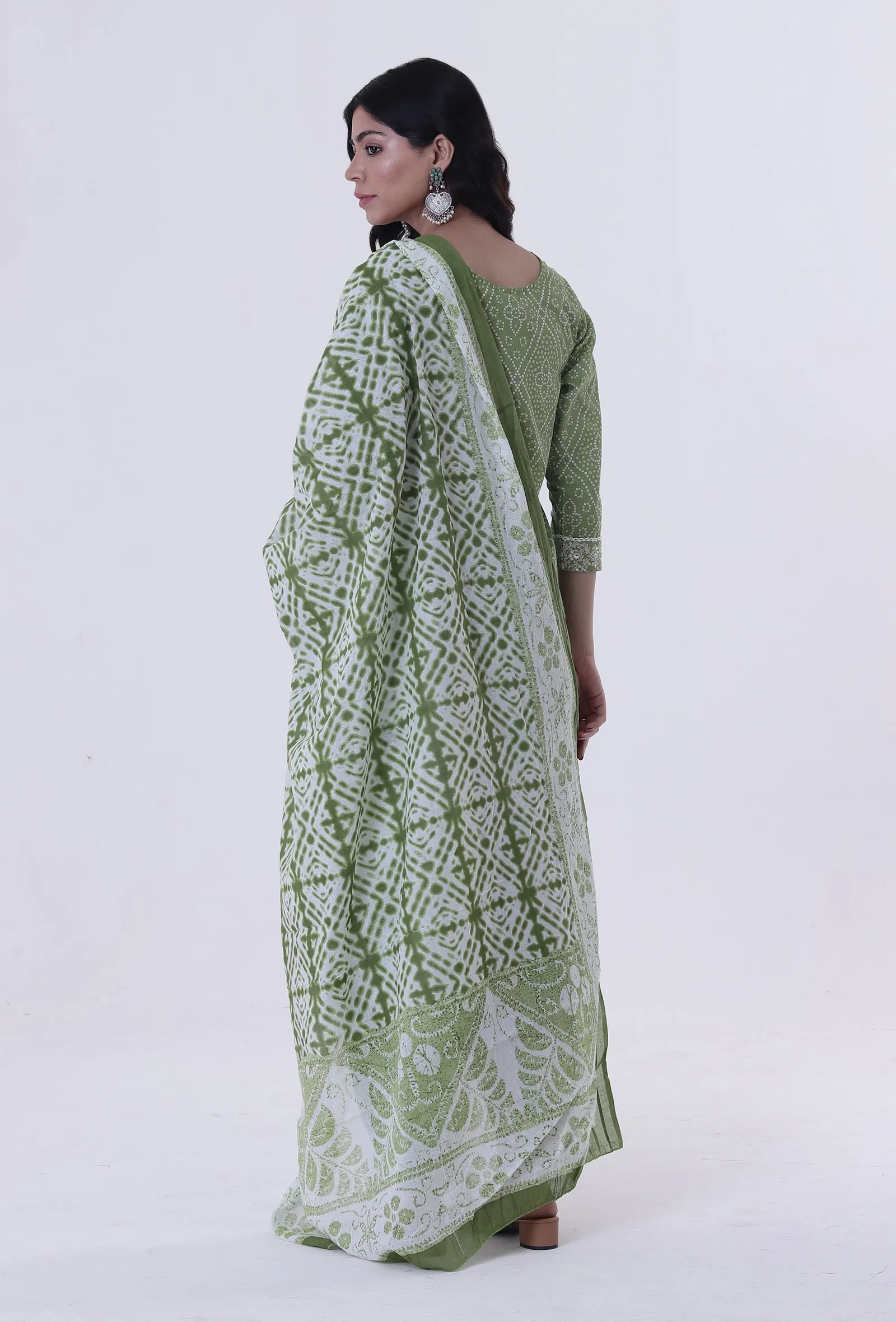 Green Color Cotton Block Printed Dupatta