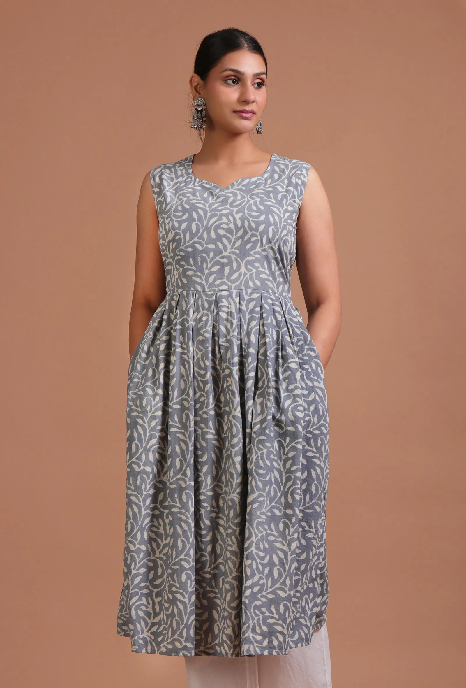 Grey Cotton Printed Dress