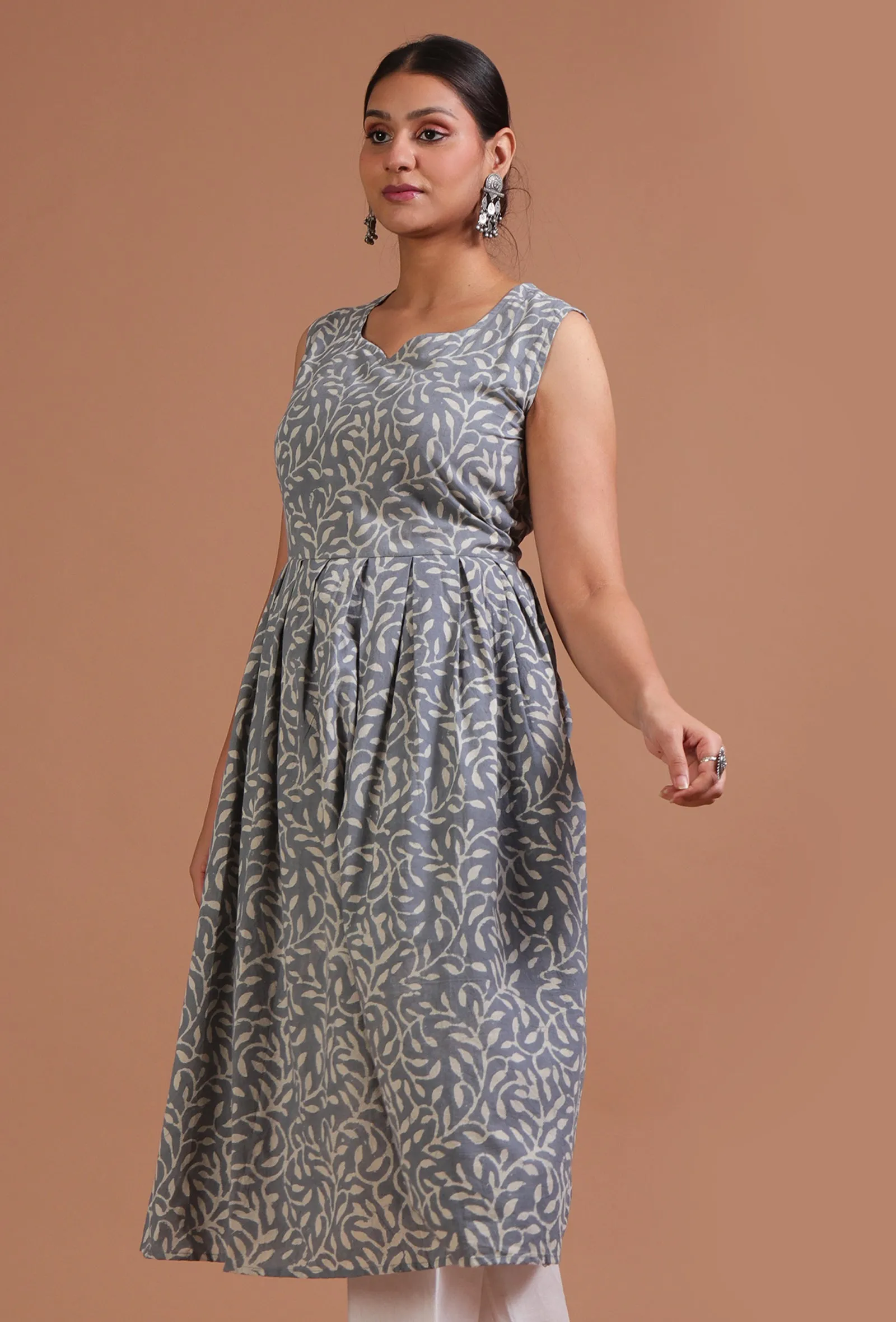 Grey Cotton Printed Dress