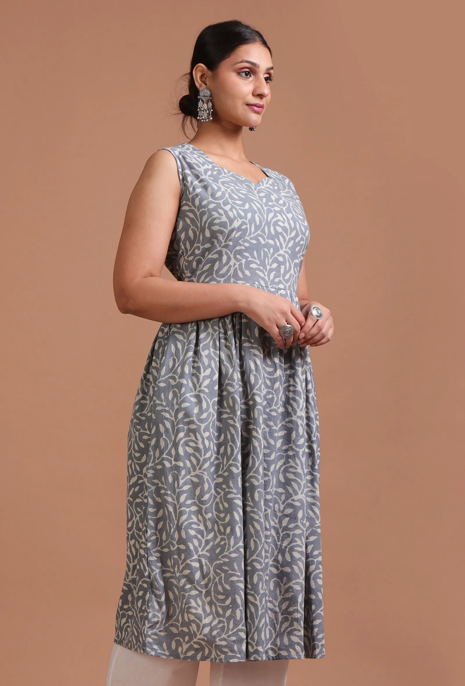 Grey Cotton Printed Dress