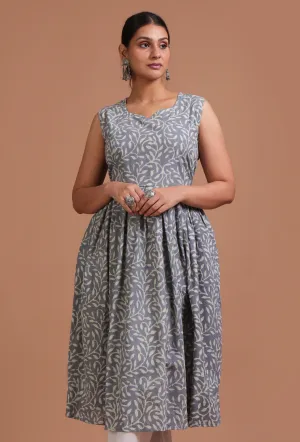 Grey Cotton Printed Dress