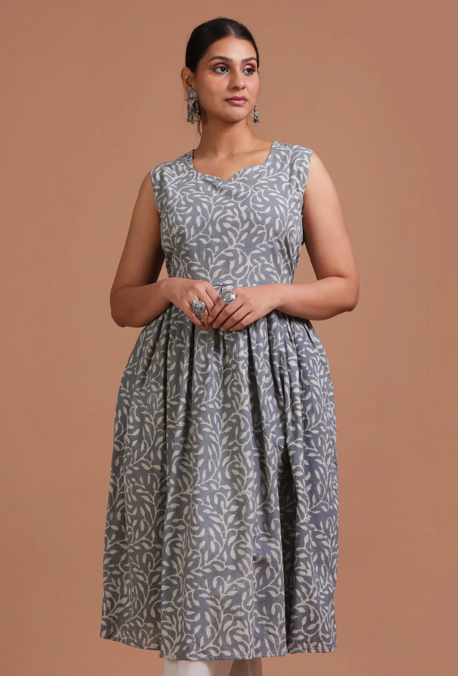 Grey Cotton Printed Dress