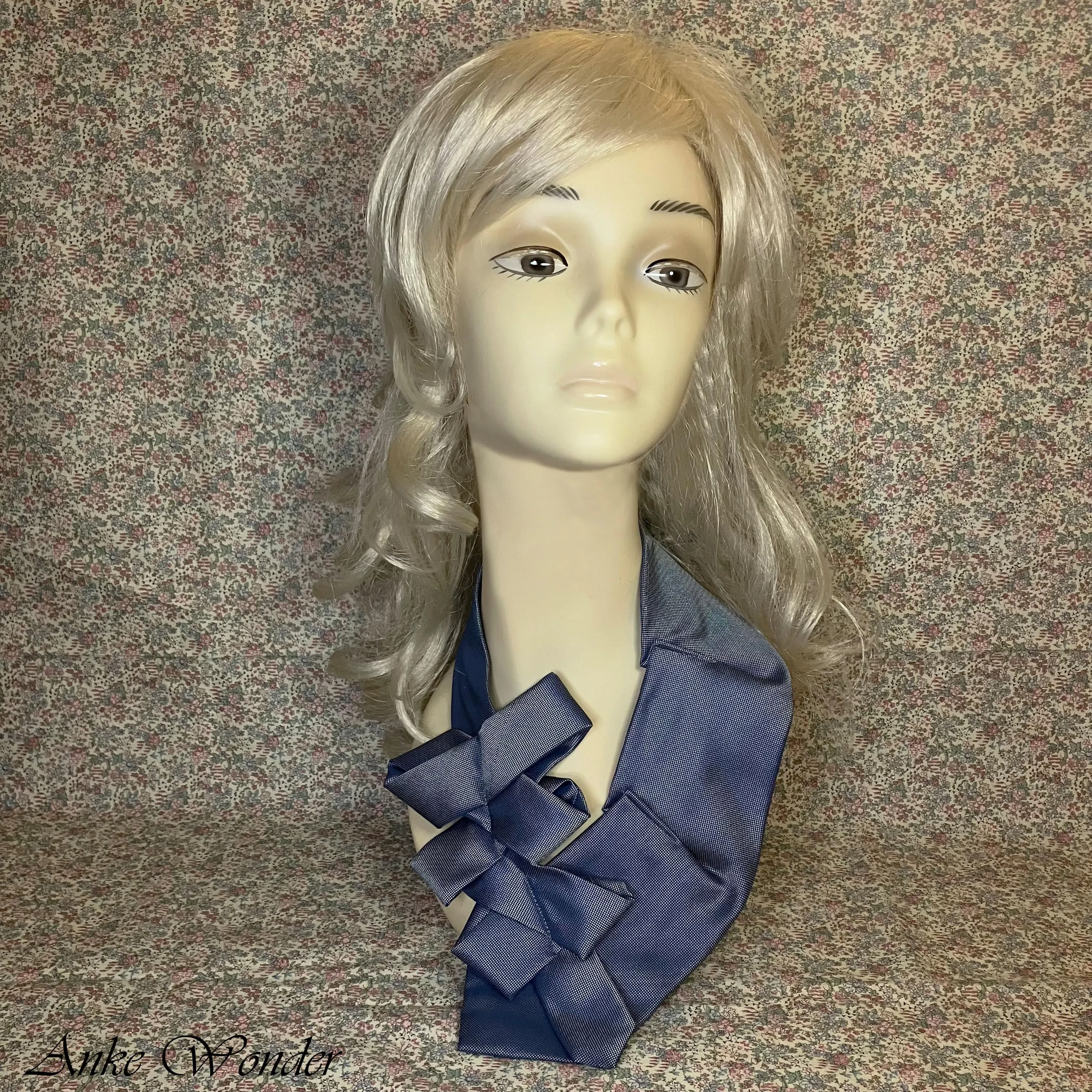 Handmade Women's Blue Polyester Necktie - Bow Detail, Upcycled