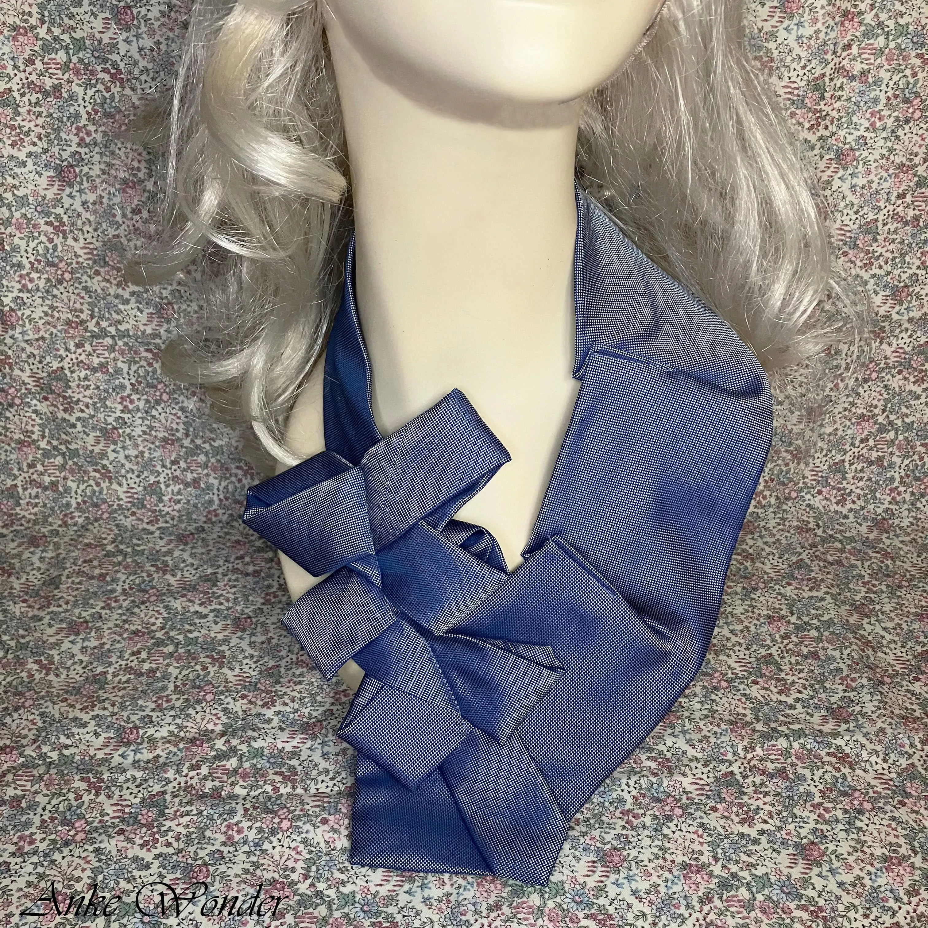 Handmade Women's Blue Polyester Necktie - Bow Detail, Upcycled