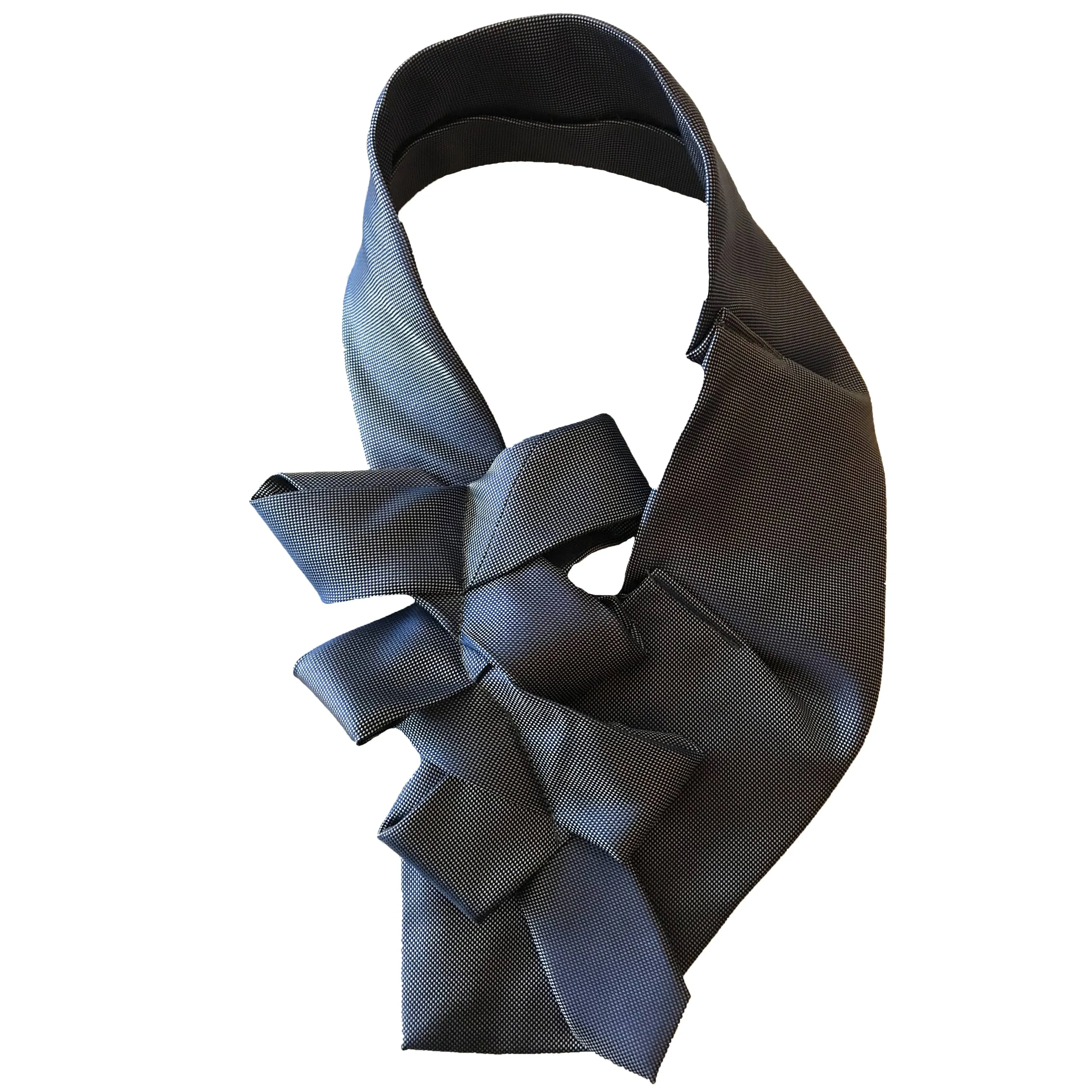 Handmade Women's Blue Polyester Necktie - Bow Detail, Upcycled