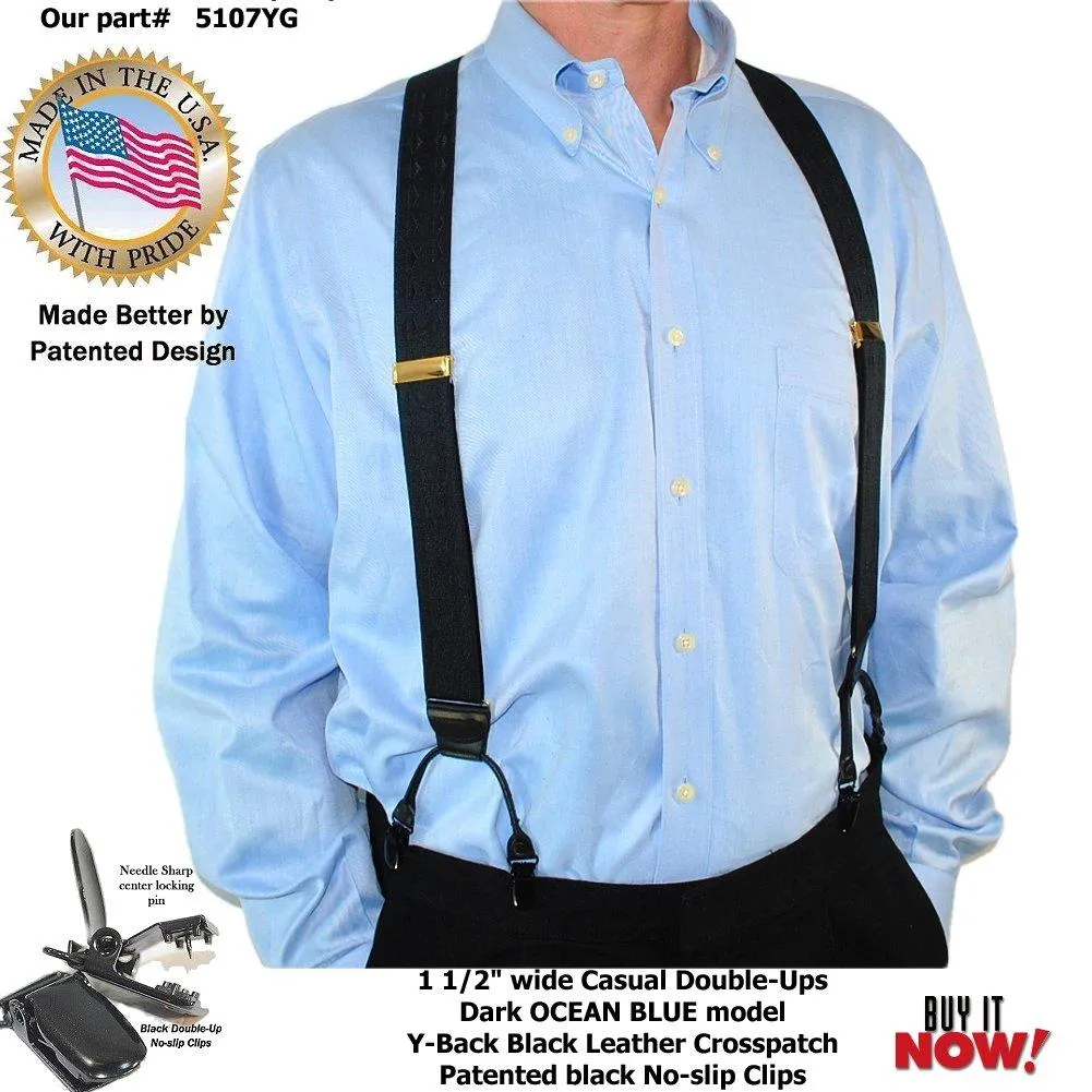 HoldUp Dark Ocean Blue Casual Series Suspenders In Y-back Style And Featuring Black Patented No-slip Clips