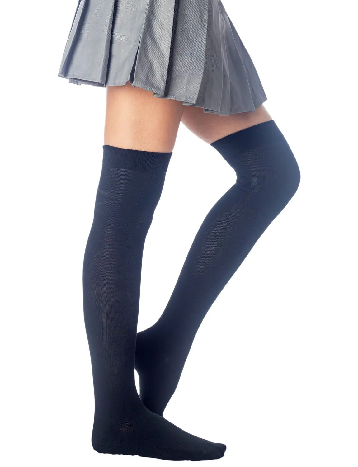 iB-iP Women's Cotton Solid Color Hold-up Thigh High Long Socks