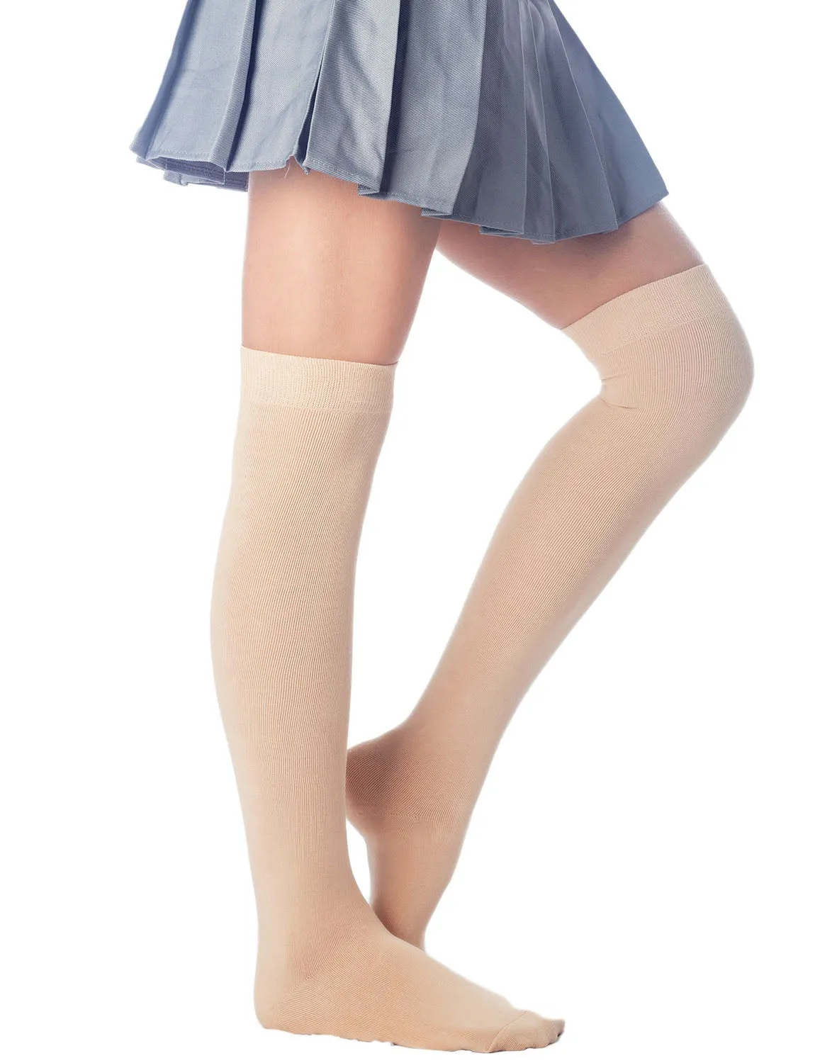 iB-iP Women's Cotton Solid Color Hold-up Thigh High Long Socks