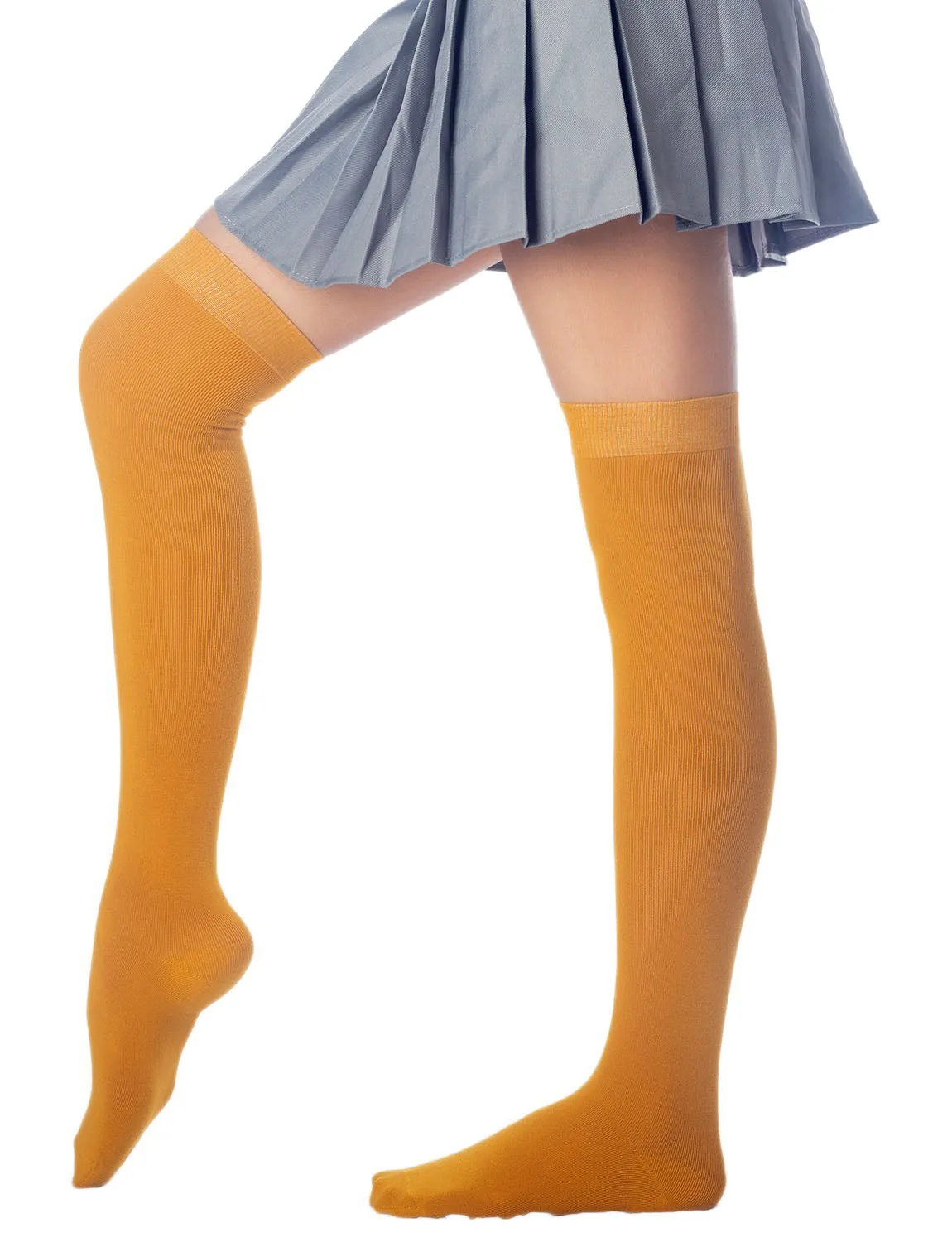 iB-iP Women's Cotton Solid Color Hold-up Thigh High Long Socks