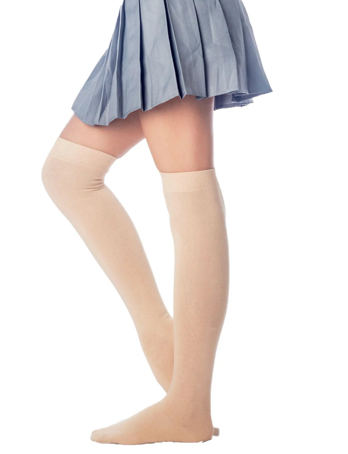 iB-iP Women's Cotton Solid Color Hold-up Thigh High Long Socks