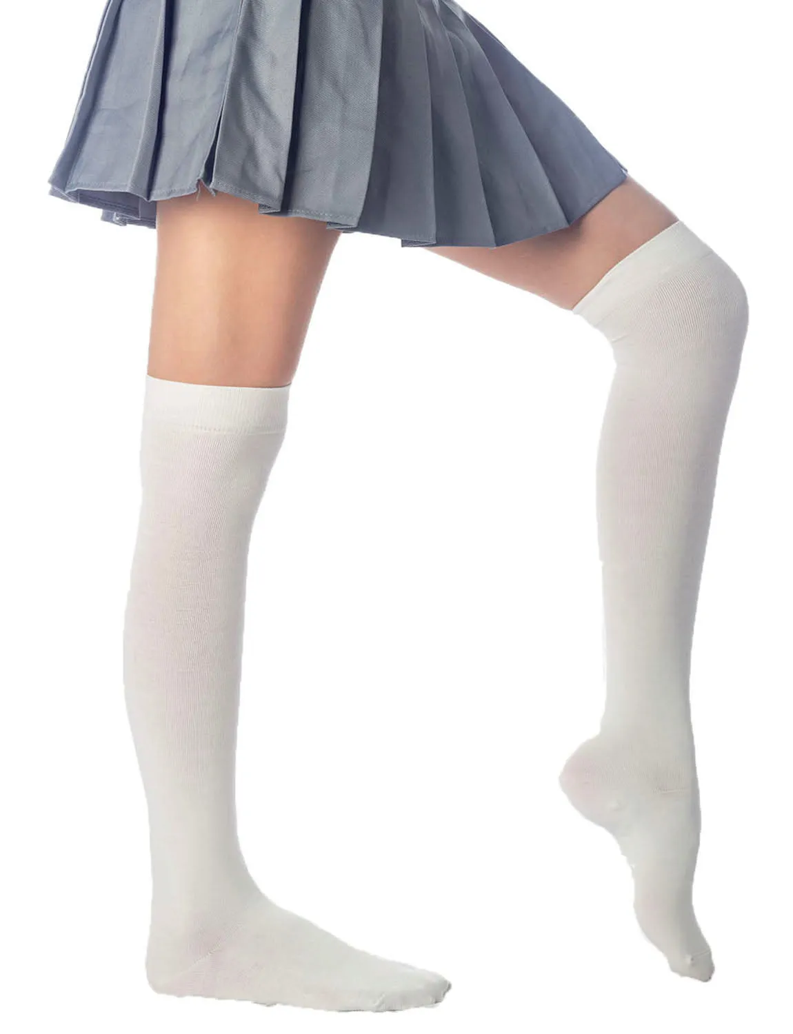 iB-iP Women's Cotton Solid Color Hold-up Thigh High Long Socks