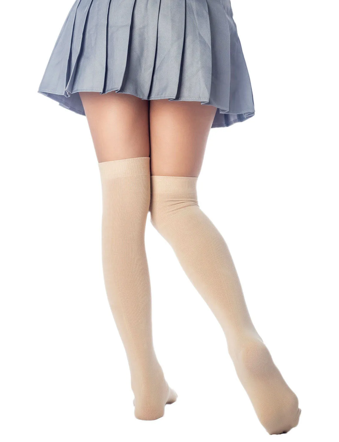 iB-iP Women's Cotton Solid Color Hold-up Thigh High Long Socks