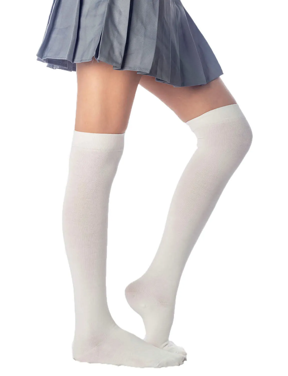 iB-iP Women's Cotton Solid Color Hold-up Thigh High Long Socks