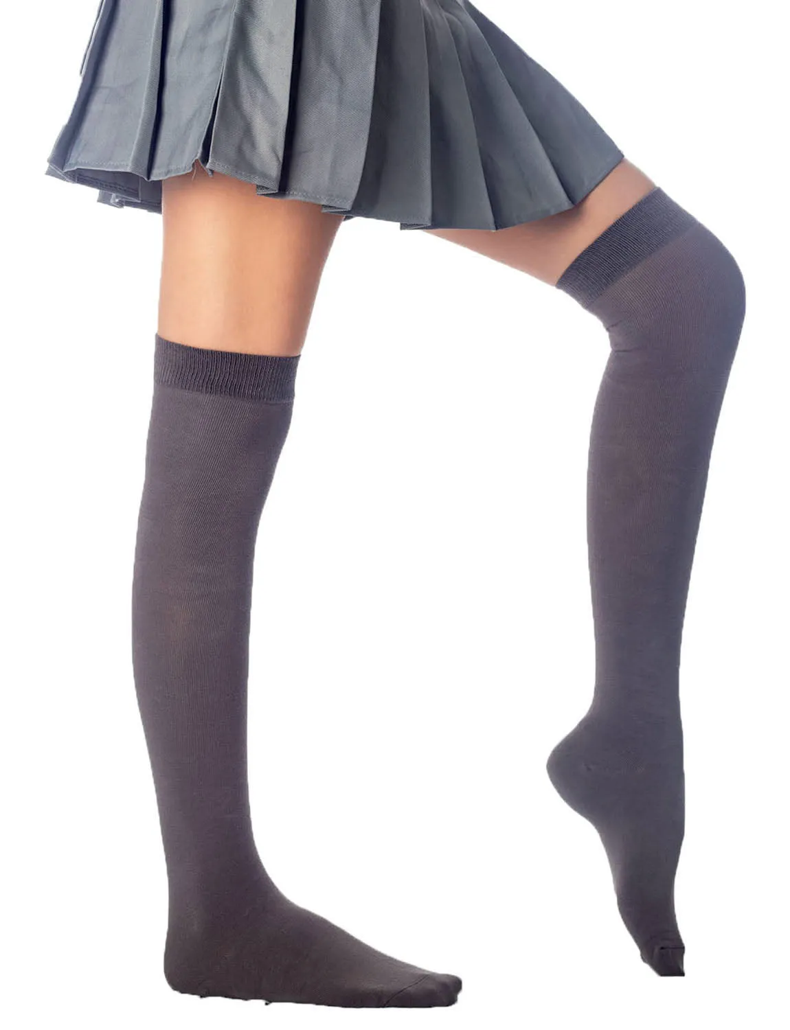 iB-iP Women's Cotton Solid Color Hold-up Thigh High Long Socks