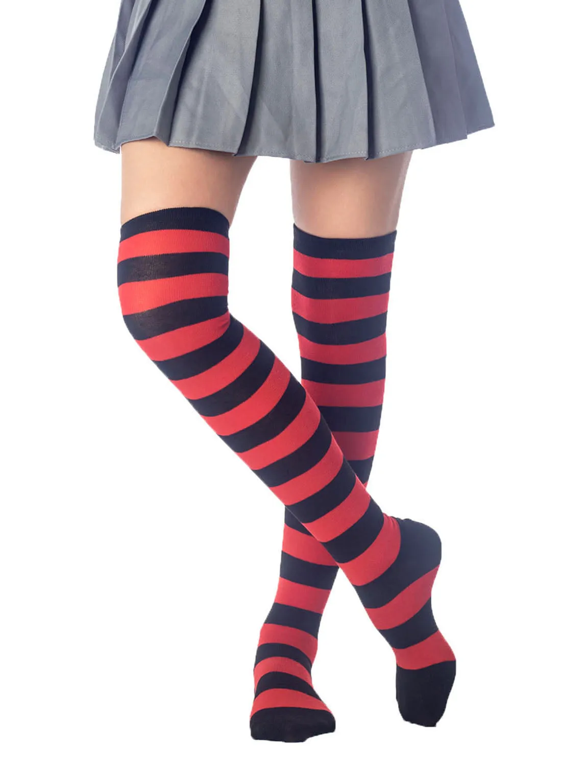 iB-iP Women's Zebra Stripes Sports Over The Knee Hold-up Thigh High Long Socks