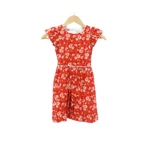 JKC Round Neck Cabbage Sleeves Dress with Floral Print - Red