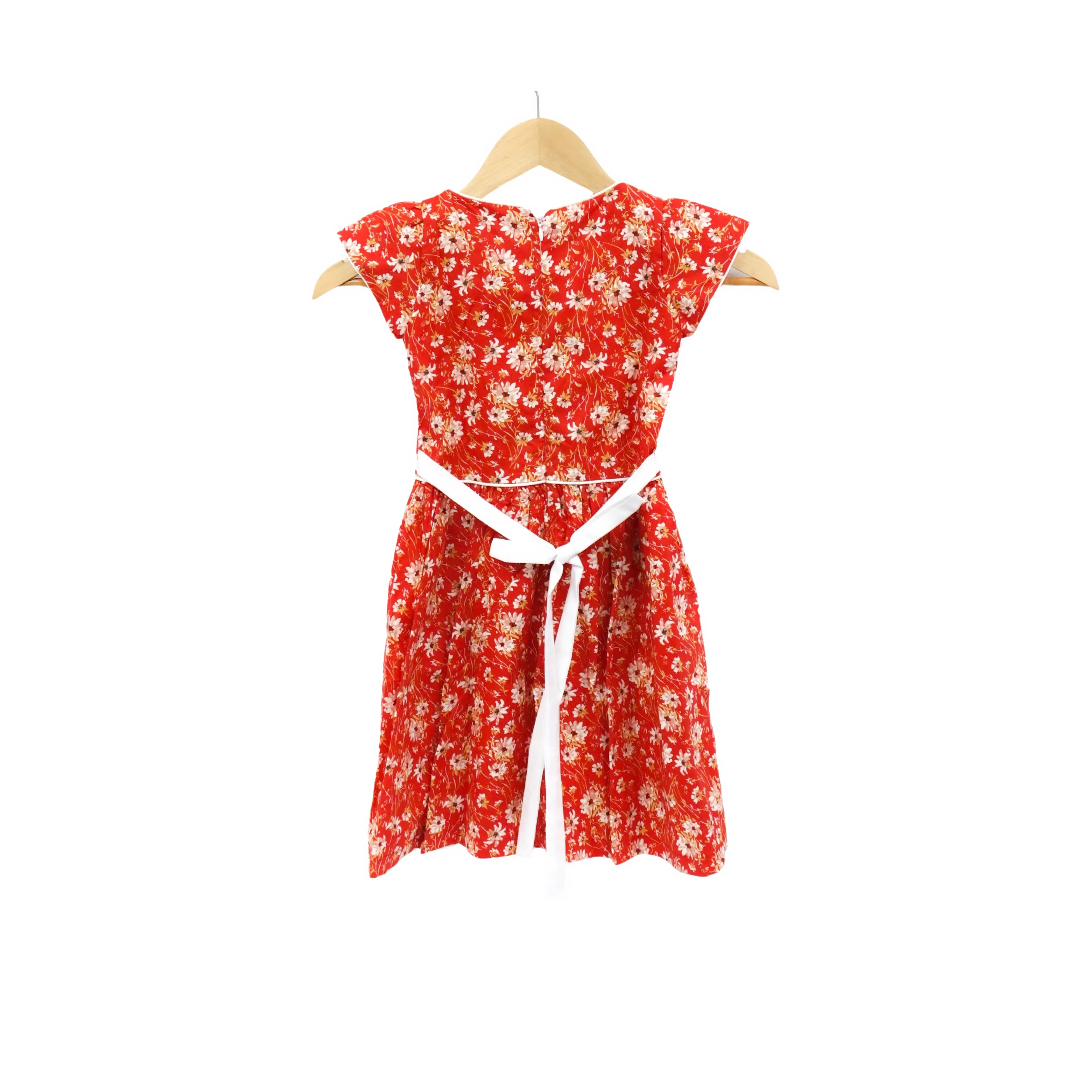 JKC Round Neck Cabbage Sleeves Dress with Floral Print - Red