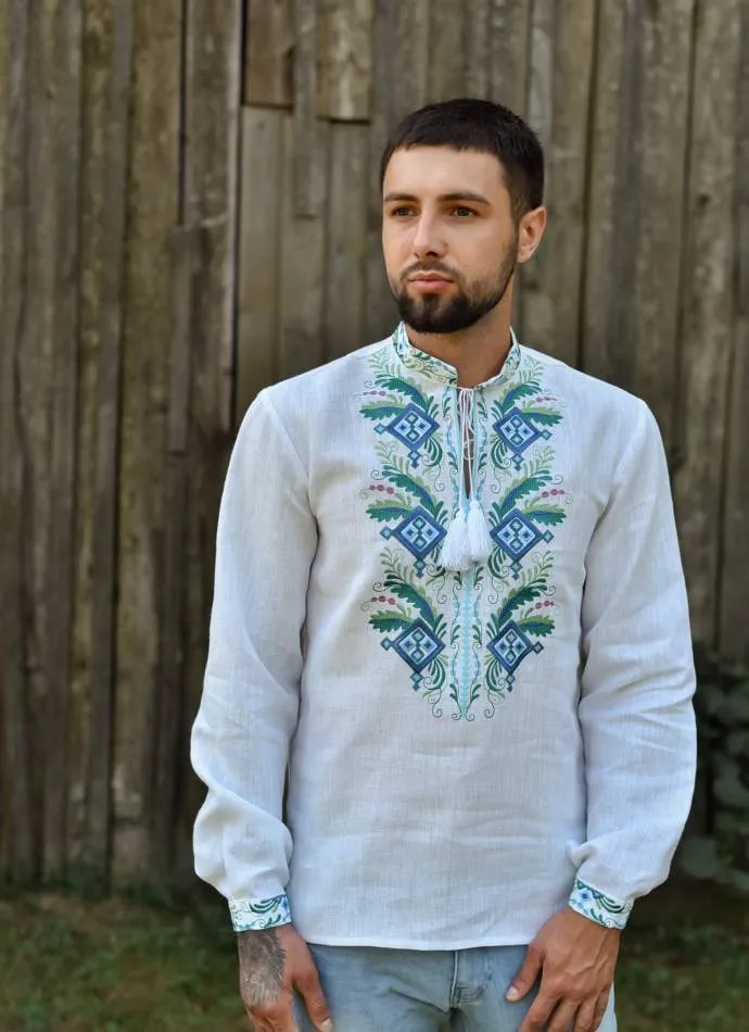 Mens linen vyshyvanka shirt with long sleeves