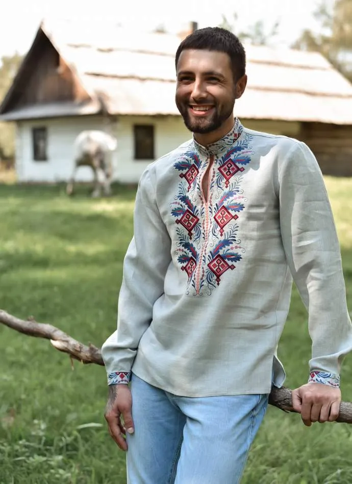 Mens linen vyshyvanka shirt with long sleeves