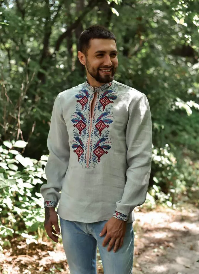 Mens linen vyshyvanka shirt with long sleeves