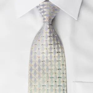 Nina Ricci Rhinestone Silk Necktie Blue Interlocking Circles On White With Gold Silver Sparkles