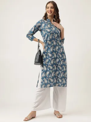 Paisley Print Straight Fit Cotton Kurta