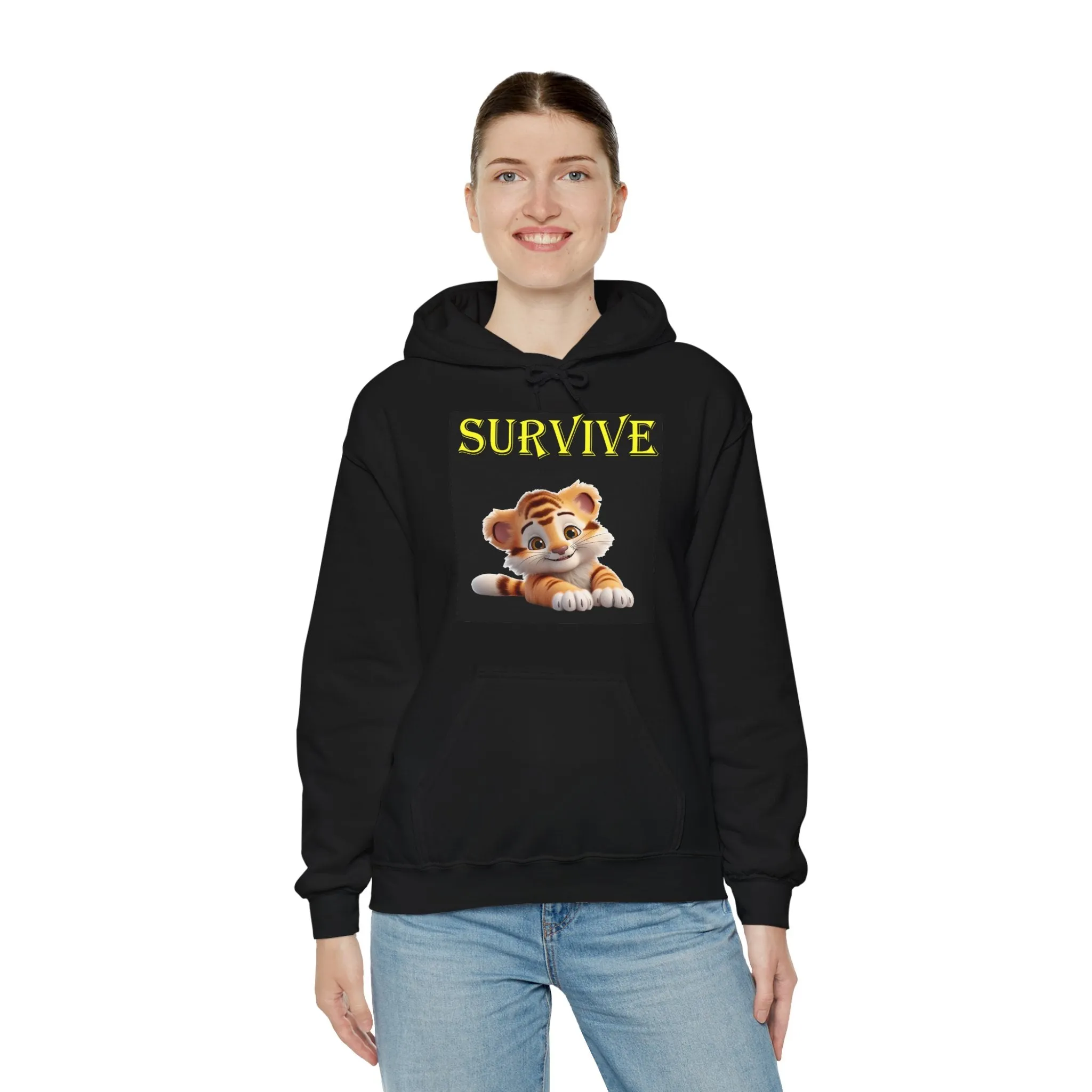 Princess Grace  Survive Tiger Graphic Unisex Hoodie  Cozy Cat Lover's Sweatshirt