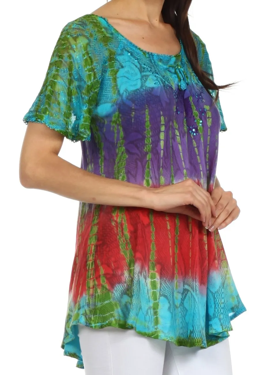 Sakkas Padmini Sequin Tie Dye Blouse