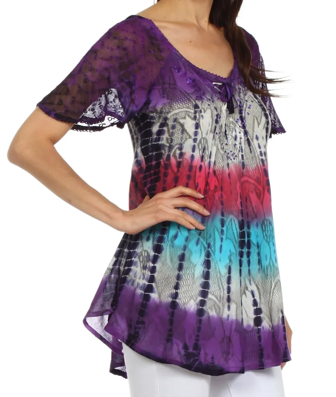 Sakkas Padmini Sequin Tie Dye Blouse