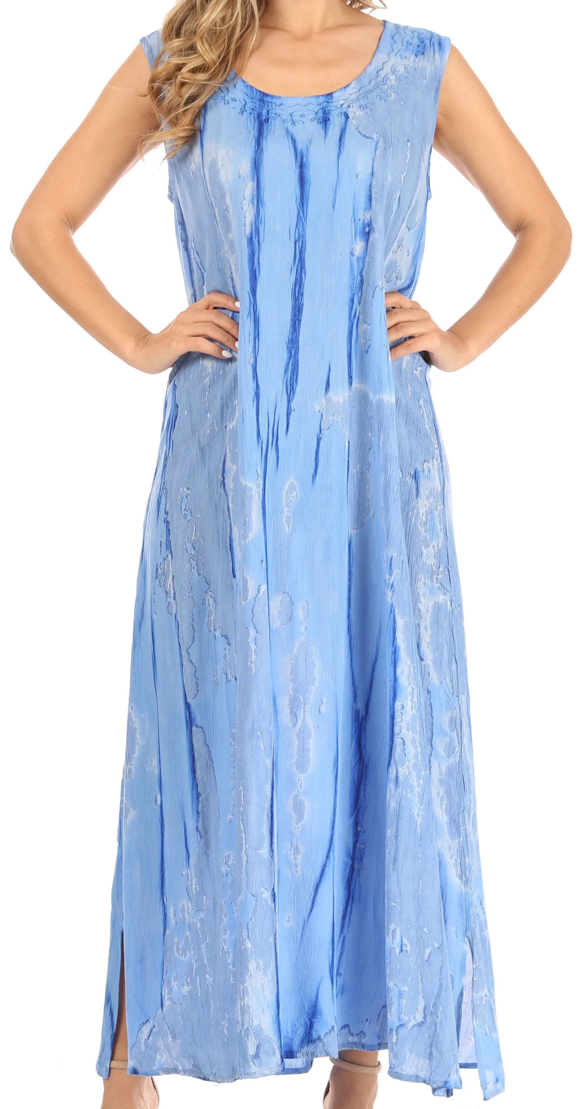 Sakkas Raquel Women's Casual Sleeveless Maxi Summer Caftan Column Dress Tie-Dye