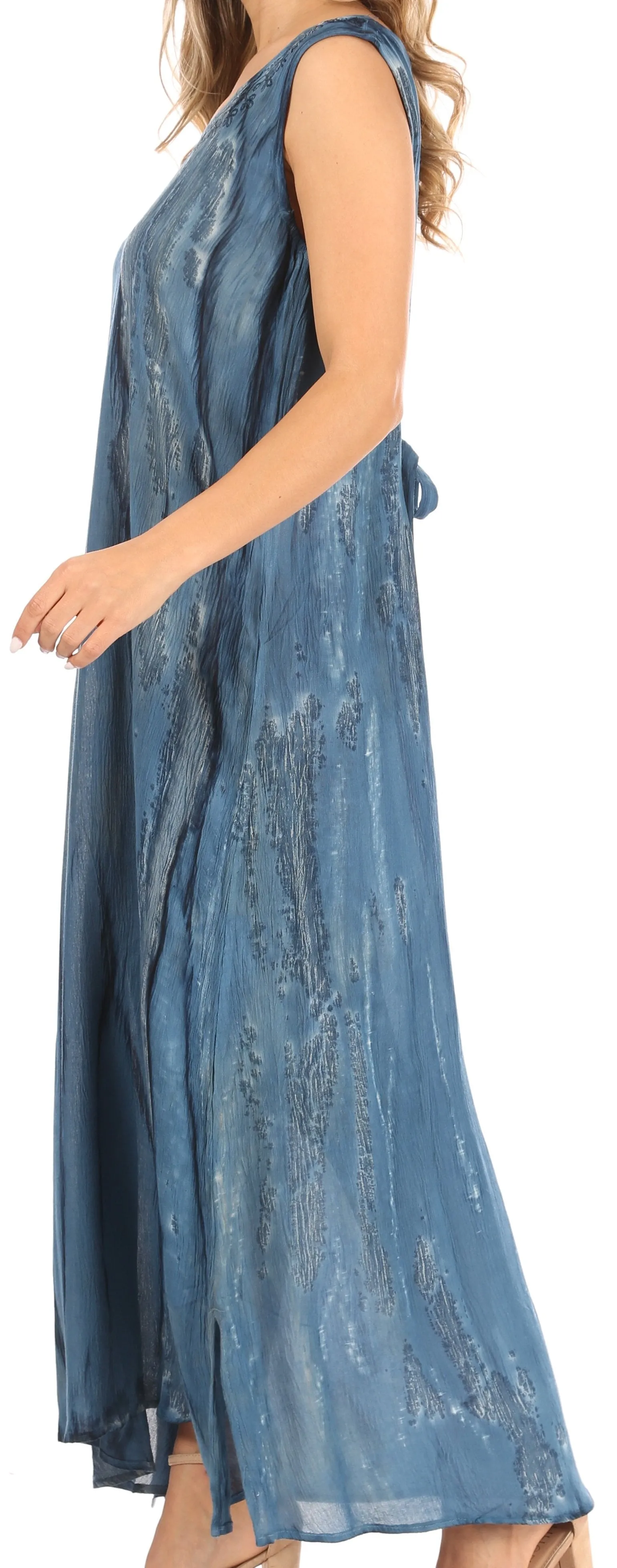 Sakkas Raquel Women's Casual Sleeveless Maxi Summer Caftan Column Dress Tie-Dye