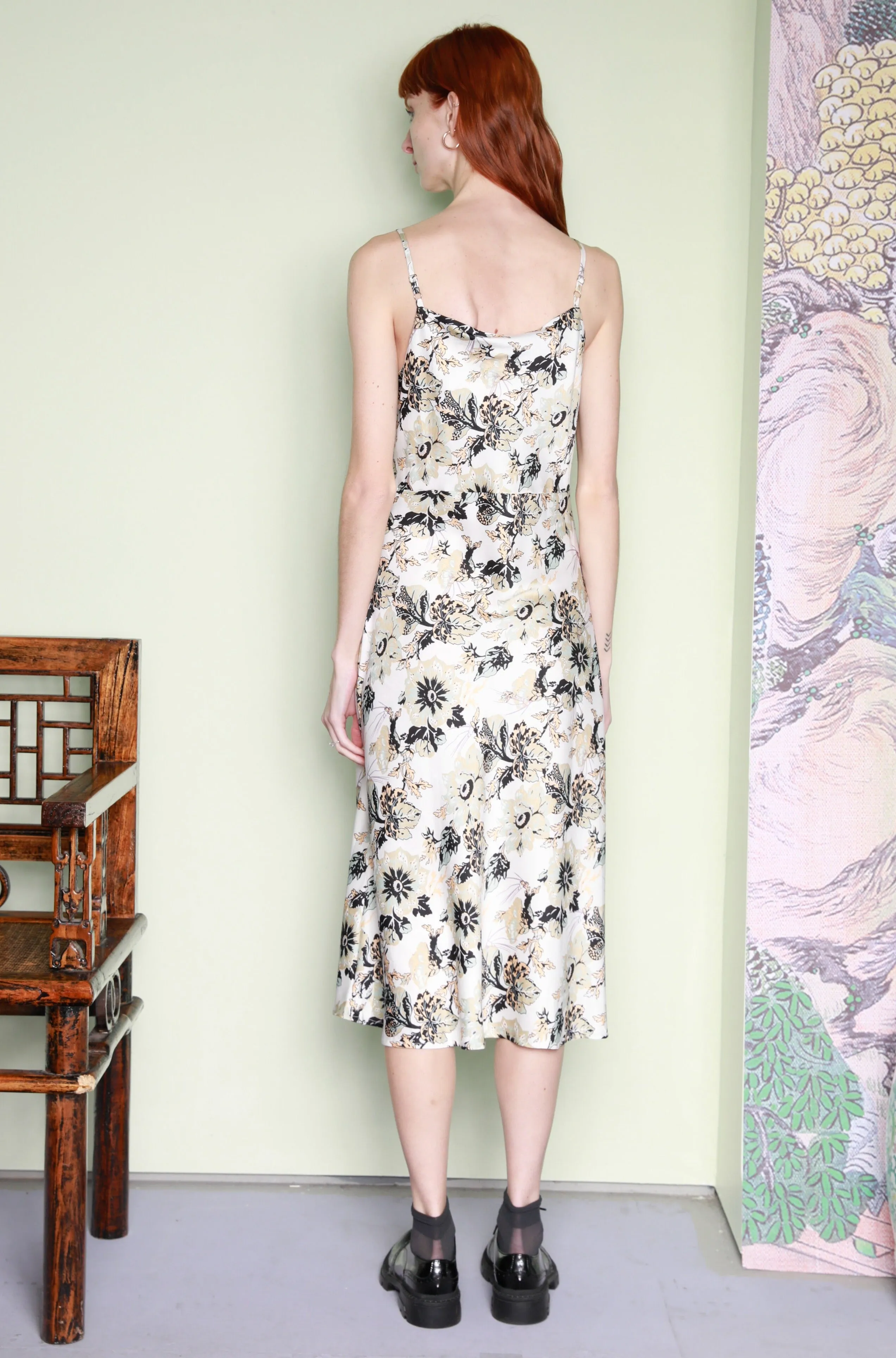 Silk Printed Beige Floral Slip Dress