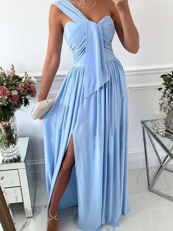 Simple Sleeveless Off Shoulder Slit Dress